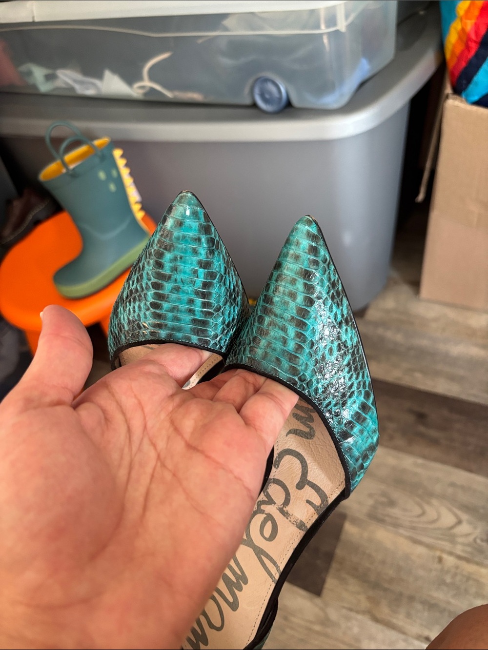 Sam Edelman Delilah Snakeskin Leather Black Turquoise Pumps Sz 7 - Picture 6 of 6
